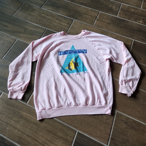 Sweaters - Vintage 90s Hawaii Hanauma Bay Employee pink crewneck sweater hipster skater